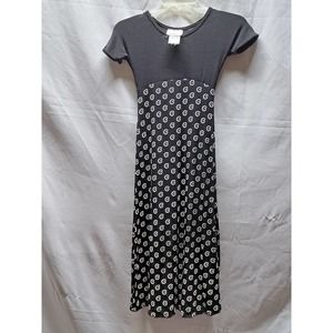 Vtg NY Bonnie Jean Black Maxi White Floral Dress 8 Made in USA